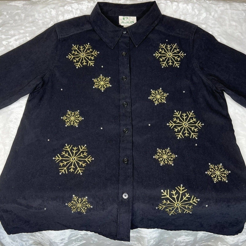 The Quacker Factory Black Button-Up Stretch Snowf… - image 2